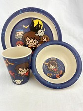 HARRY POTTER KIDS 3 PIECE DINNERWARE SET PLATE BOWL CUP BAMBOO WIZARDING WORLD