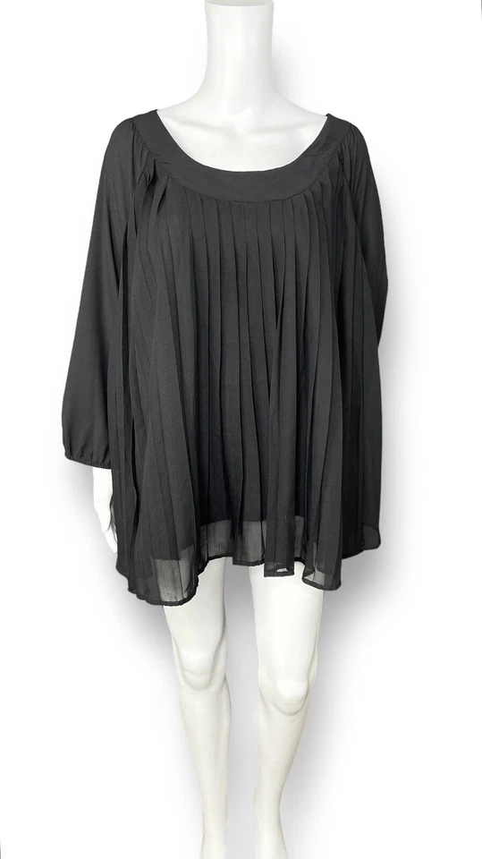 Blusa Columpio Taillissime Top Mujer 16W 1X Plus Negra Acordeón Plisado Manga 3/4 Foto 3 de 4