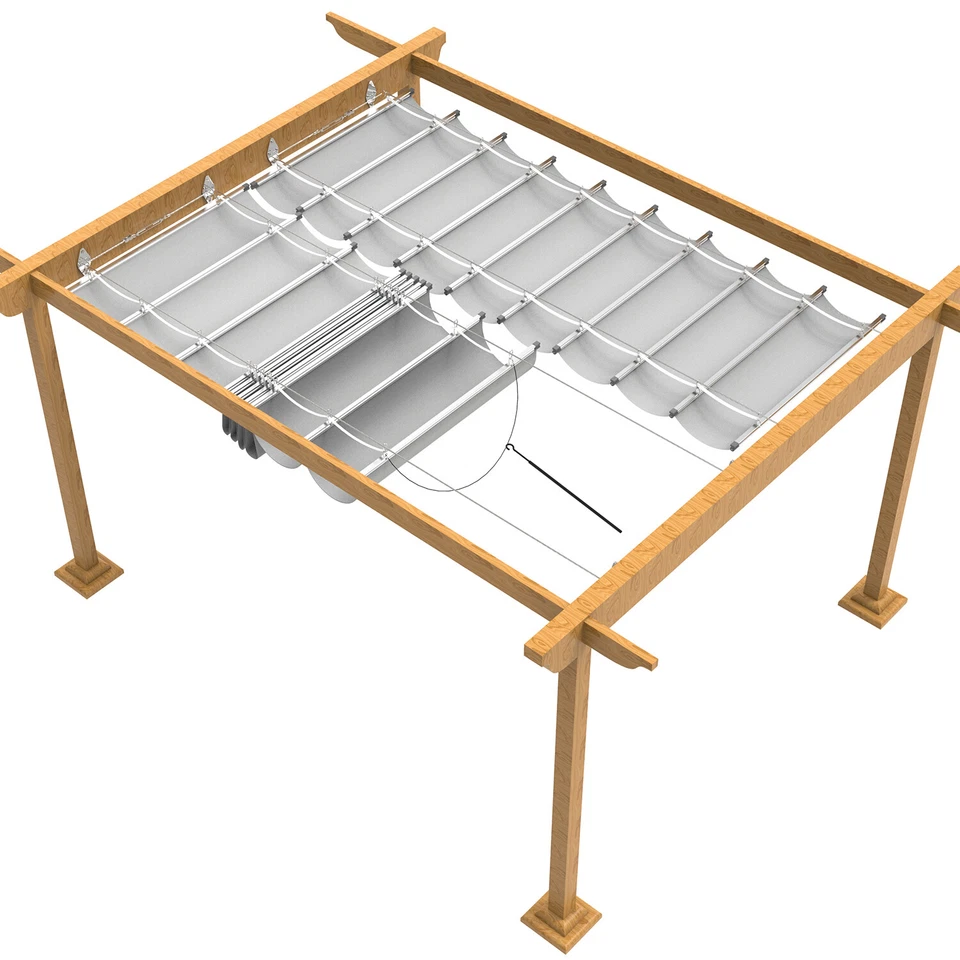 Waterproof Retractable Pergola Replacement Shade Cover Wave Sail Awning-Grey - Image 3 of 4