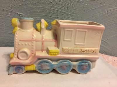 VINTAGE CERAMIC BABY CHOO CHOO TRAIN NURSERY GIFT PLANTER  COLLECTIBLE