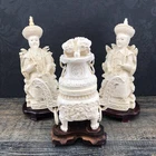 Vintage Hand Carved Emperor & Empress & Urn Seated Figurines Chinese Resin Asain