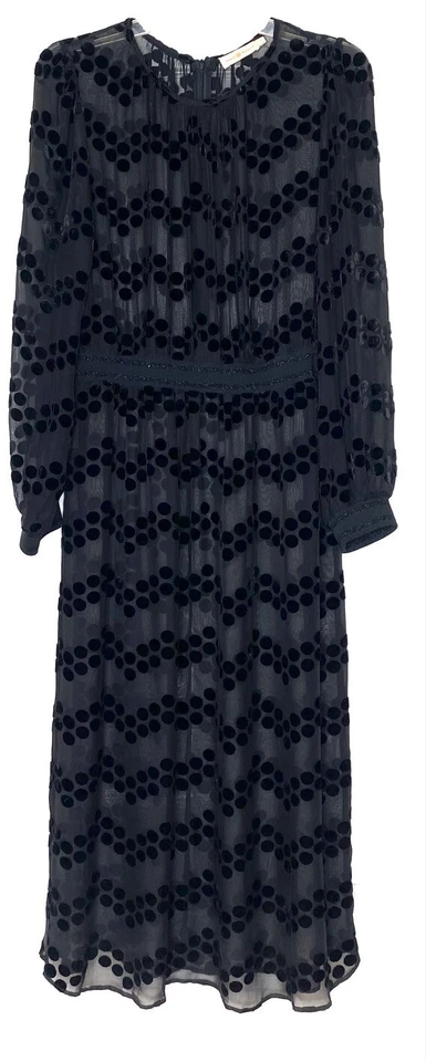 Vestido TORY BURCH Negro Terciopelo Burnout Lunares Devore 12 = L (Escote Alterado) Foto 2 de 4