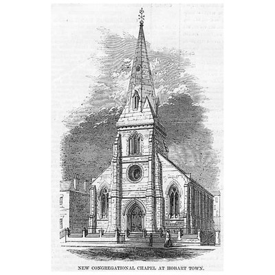 TASMANIEN neue Gemeindekirche in HOBART - antiker Druck 1857
