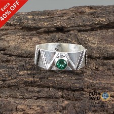 Valentines Deal 925 Sterling Silver Green Emerald Gemstone Statement Band Ring
