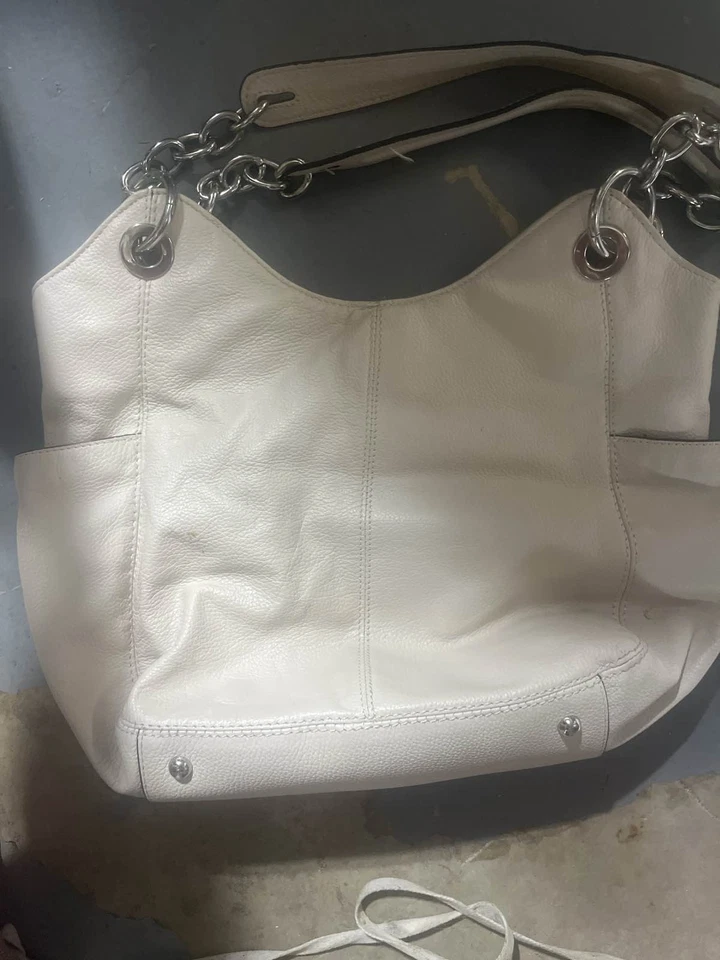 Grace Adele Cream Leather Chain Shoulder Bag Tote Handbag Purse - Image 2 of 3