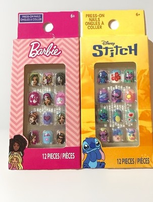 Disney Mattel Barbie & Stitch Kids Press On Nails 24 Piece Lot of 2 Nail Kit NEW