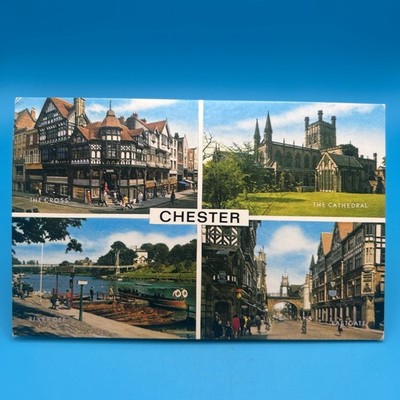 Vintage multi-view postcard featuring 4 scenes of Chester In The Late 1960 s