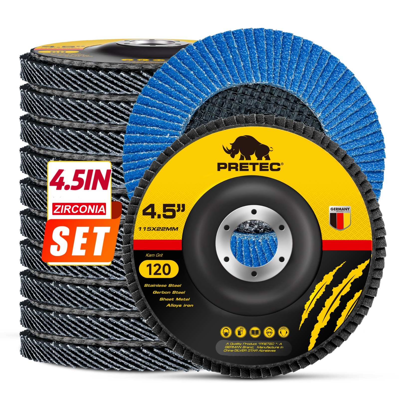 4-1/2" Zirconia Flap Discs 40/60/80/120 Grit Grinding Wheels