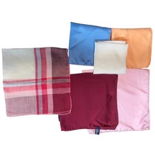 Mixed Lot 6 Pocket Squares Mens Silk Cotton Multicolor Plaid