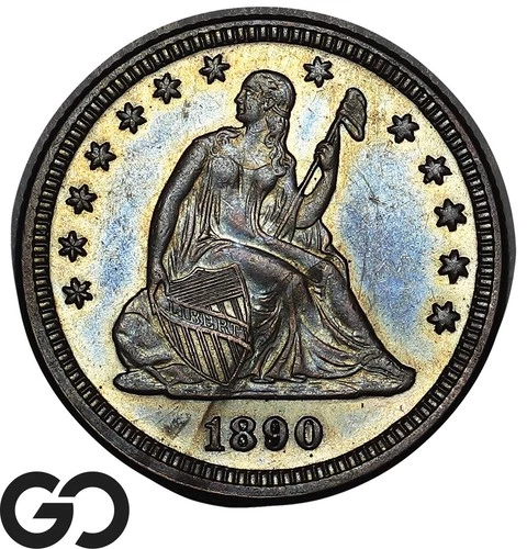 1890 Seated Liberty Quarter, PROOF, Gorgeous Original Album Toner Gem PR++