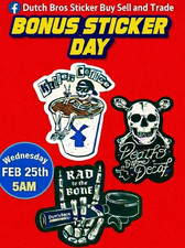 DUTCH BROS FEBRUARY 25 2026 BONUS STICKER DROP SET OF 3 FREE SHIPPING