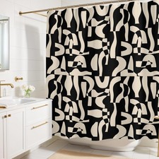 Modern Black and Ivory Geometric Pattern Print Shower Curtain - Abstract Mini...
