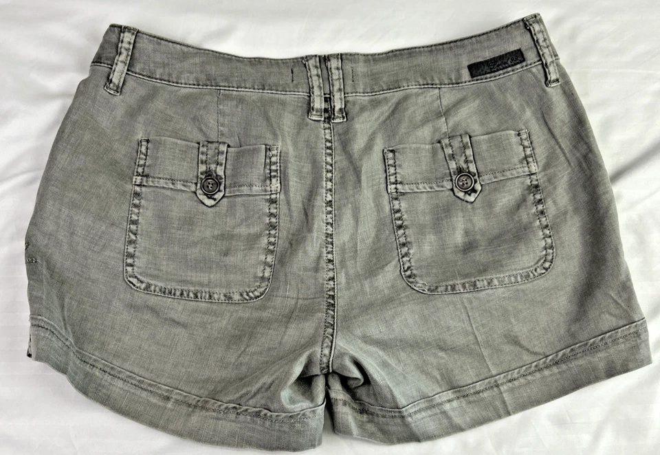 Pantalones Cortos Level 99 Para Mujer 28 Gris Chino 4" Entrepierna Mezcla de Lino Boho Preppy Playa Foto 3 de 4