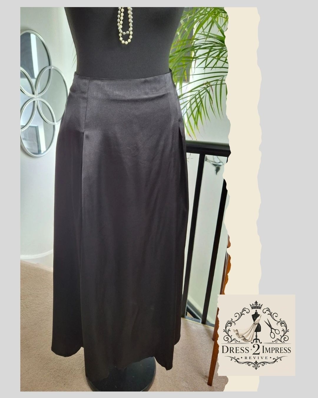 Falda negra satinada para mujer talla 2 XL 14 16 18 sesgada gótica cóctel fiesta elegante glamour