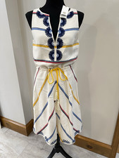 Tory Burch NWT Ivory Deck Stripe Linen and cotton blend colorful dress size 2