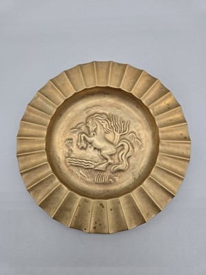 Ystad Metall Sweden Sven Larsson Brass Fluted Brass Dish Tray Wild Horse Deco