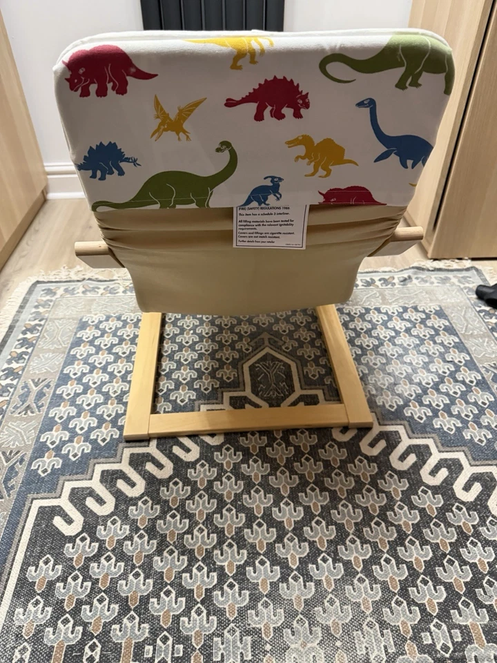 IKEA POÄNG Armchair Dinosaur Cushion Multicolour, Wood Beige Frame, photo 3 of 5