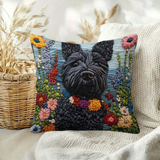X2 Scottish Terrier Dog Cushion Covers Scottie Handmade Faux Embroidery Throw