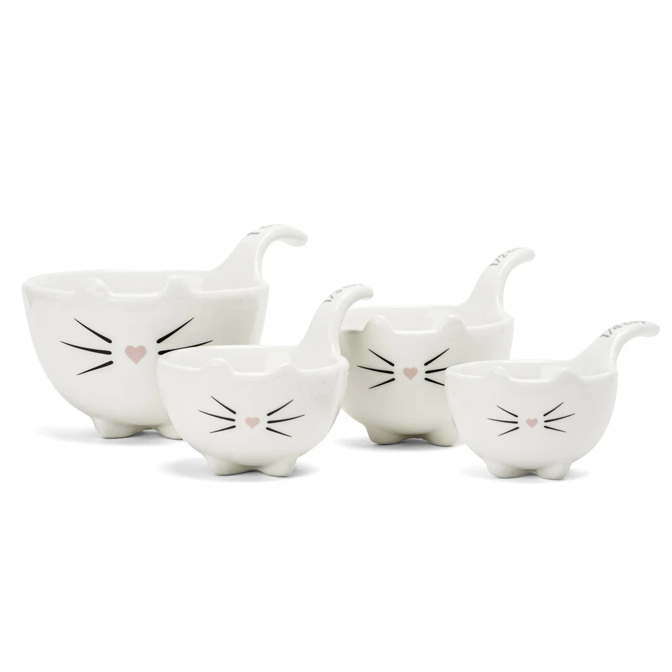 White Cat Measuring Cups & Spoons Gift Set – Ceramic Kitchen Tools for Cat Lo... - Image 2 of 4