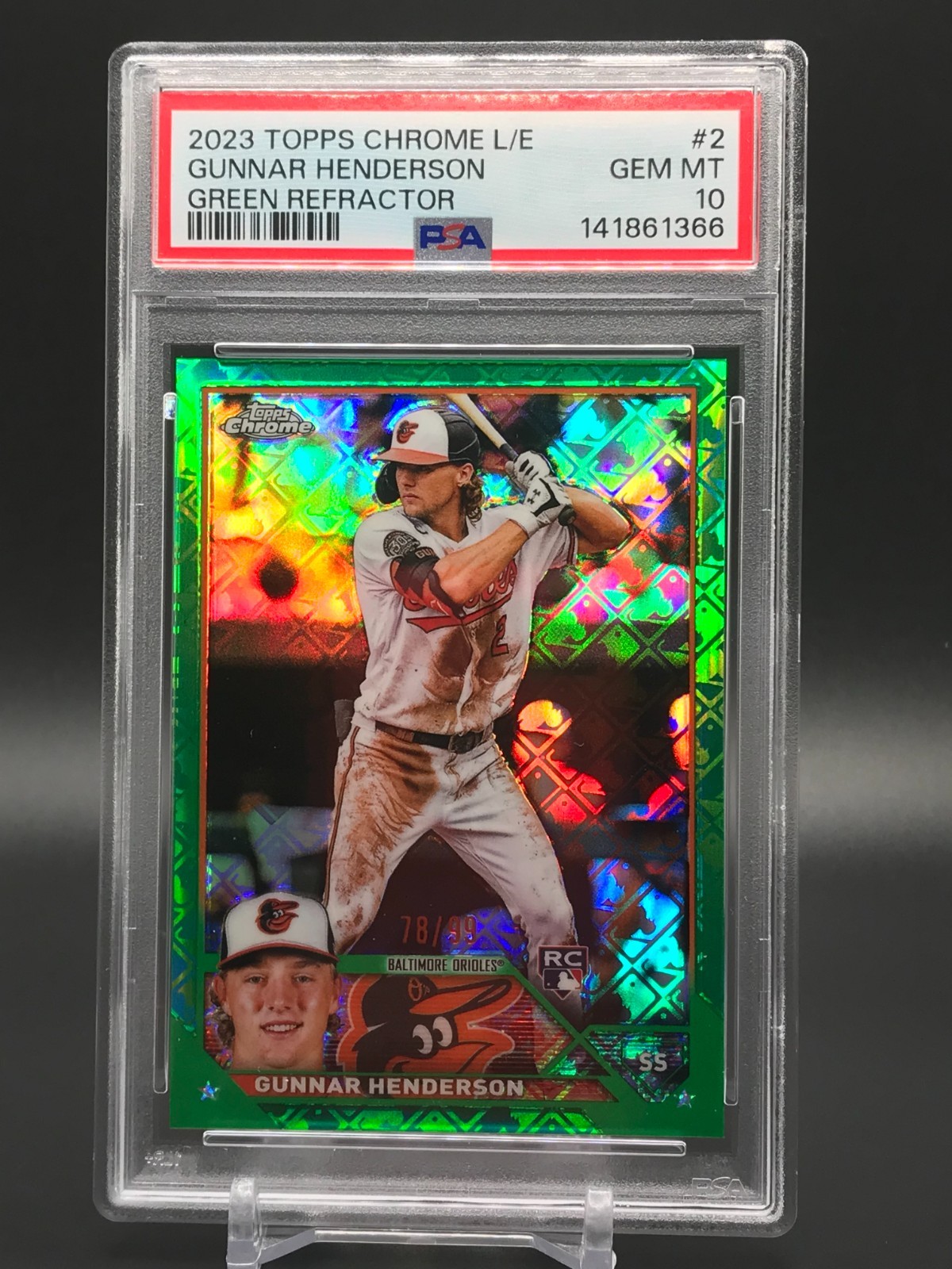 Gunnar Henderson 2023 Topps Chrome L/E LogoFractor Green Refractor /99 RC PSA 10