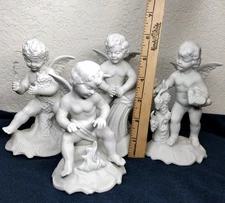 1960s Vintage Karl Klette Angel Figurines Dresden Germany White Matte Porcelain