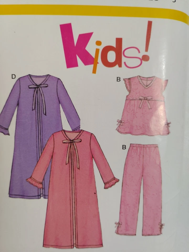 New Look Simplicity 6334 Nightgown Robe Sleep Sewing Pattern Girls 3 4 5 6 7 Cut - Image 4 of 4