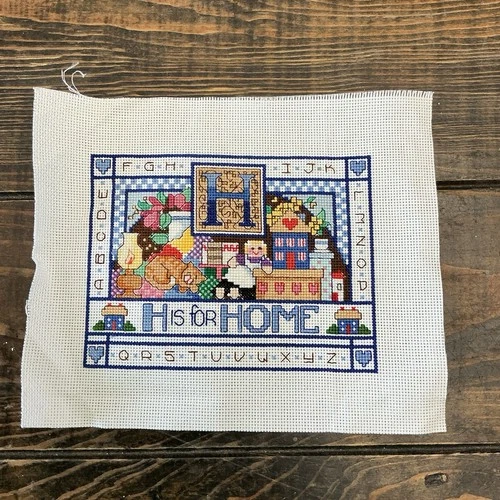 Completed Counted Cross Stitch H Is For Home Fabric Size 6.25”x 8”