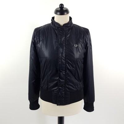 Fred Perry Steppjacke Damen Gr. 38 M Schwarz Bomberjacke Leicht Biker Look Jacke