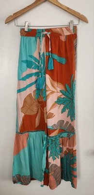 True Destinations Resort Wear Flare Pants Beach Palm Trees Coverup sz XS