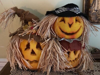 Gemmy Halloween Fiber Optic Light Jack O Lantern Trio Pumpkin Decor ...
