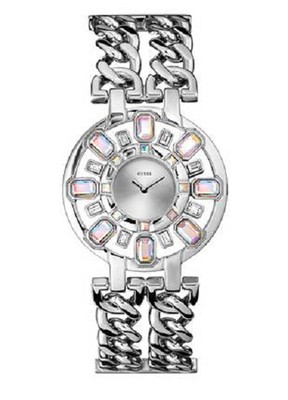 NEW GUESS RADIANT GLAMOUR SILVER,PRISM CRYSTAL,CHAIN LINK BRACELET  WATCH-U0082L2