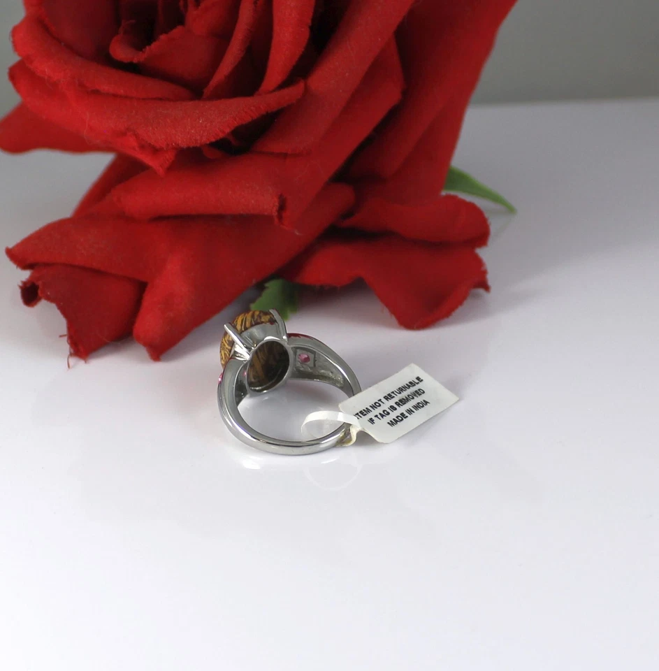 NUEVO CON ETIQUETAS SIMULADO MADERA ROSA BRILLANTE TALLA 10 ANILLO RESCATE GATO Foto 2 de 2