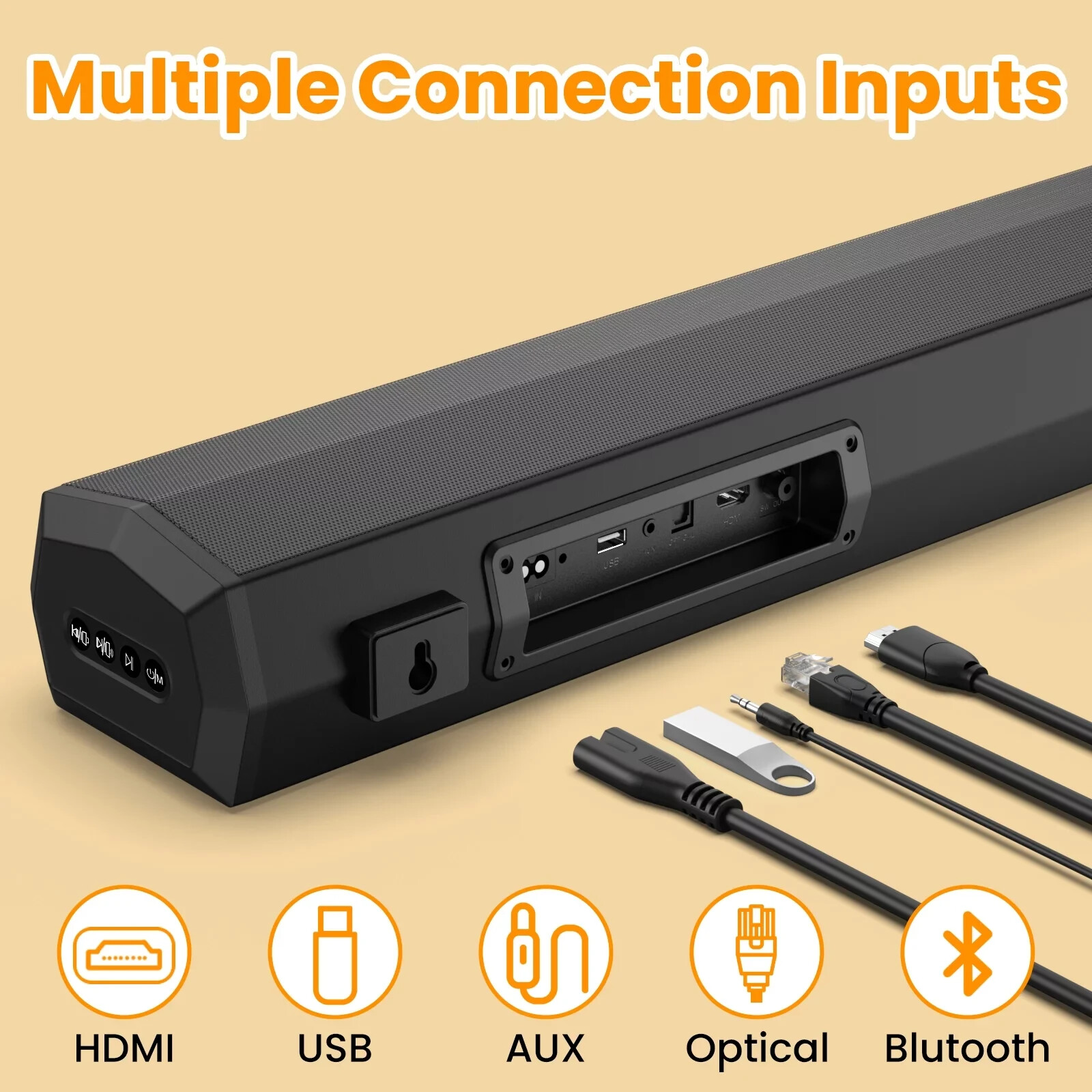 TOPVISION 2.1ch Sound Bar for TV, 120W Power Soundbar with Subwoofer, Bluetooth