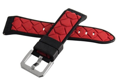 LOCMAN Men's 24mm x 22mm Black & Red Rubber Silver Buckle Band 