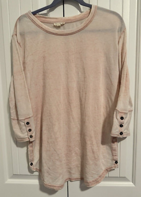 Jane & Delancey Medium Button Accent Shirt Top Pink Lightweight 3/4 ...