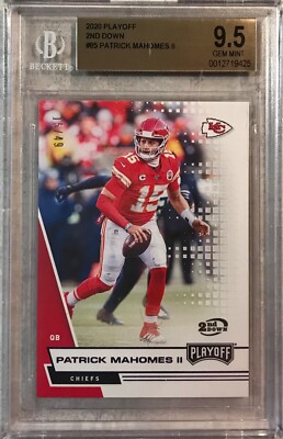 2020 Panini Playoff Patrick Mahomes #15/49 JERSEY# 2nd Down #85 BGS 9.5 Gem Mint