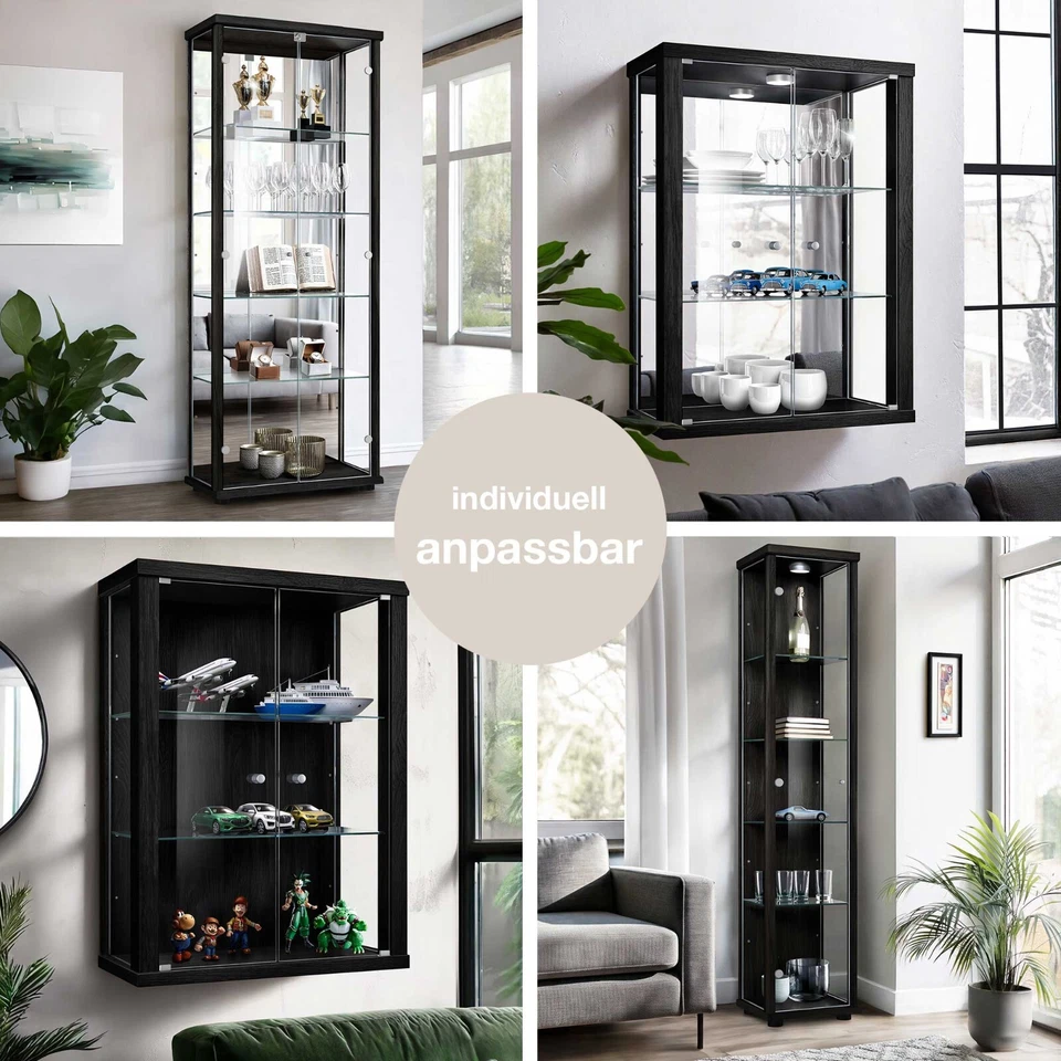 K-Möbel Glasvitrine in Schwarz (176x37x33 cm); Regal Schrank ESG Sammlervitrine - Bild 3 von 4