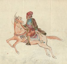 ARABO A CAVALLO - Disegno a China e Acquerello 1800 Arab Man Horse Drawing