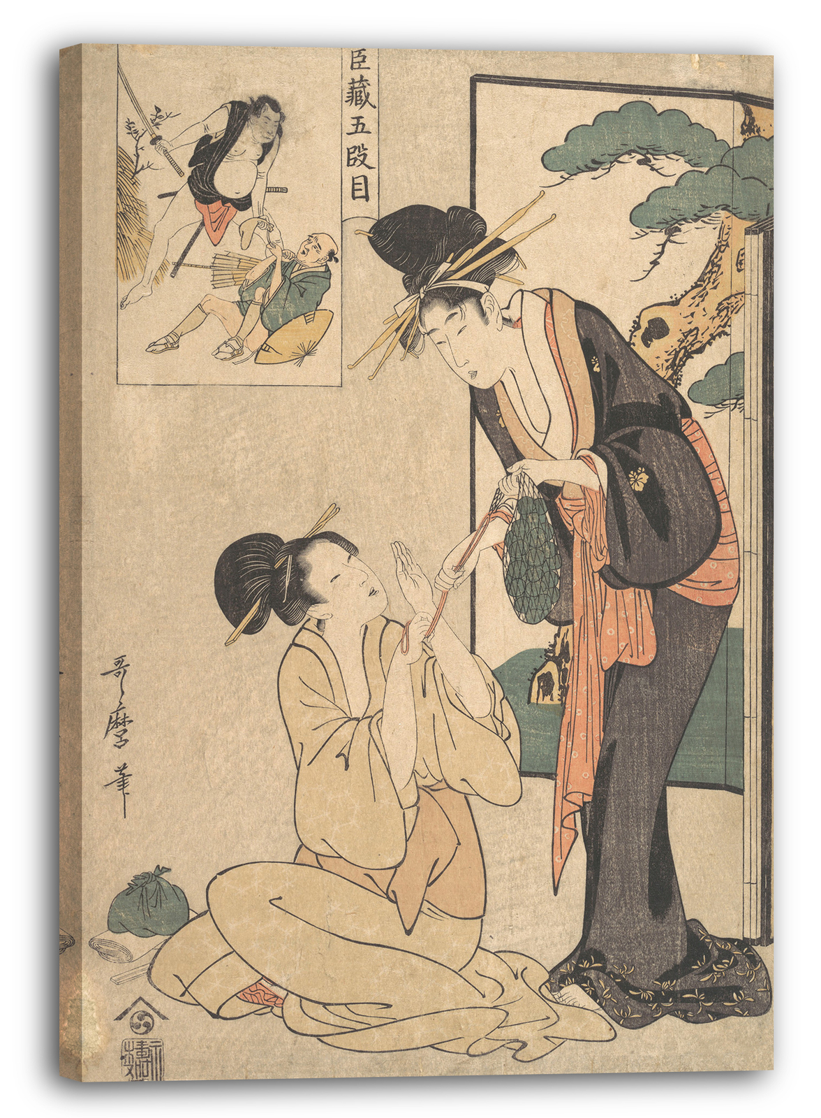 Lienzo/Marcos Kitagawa Utamaro - Una mujer arrebata una bolsa de caramelos de s