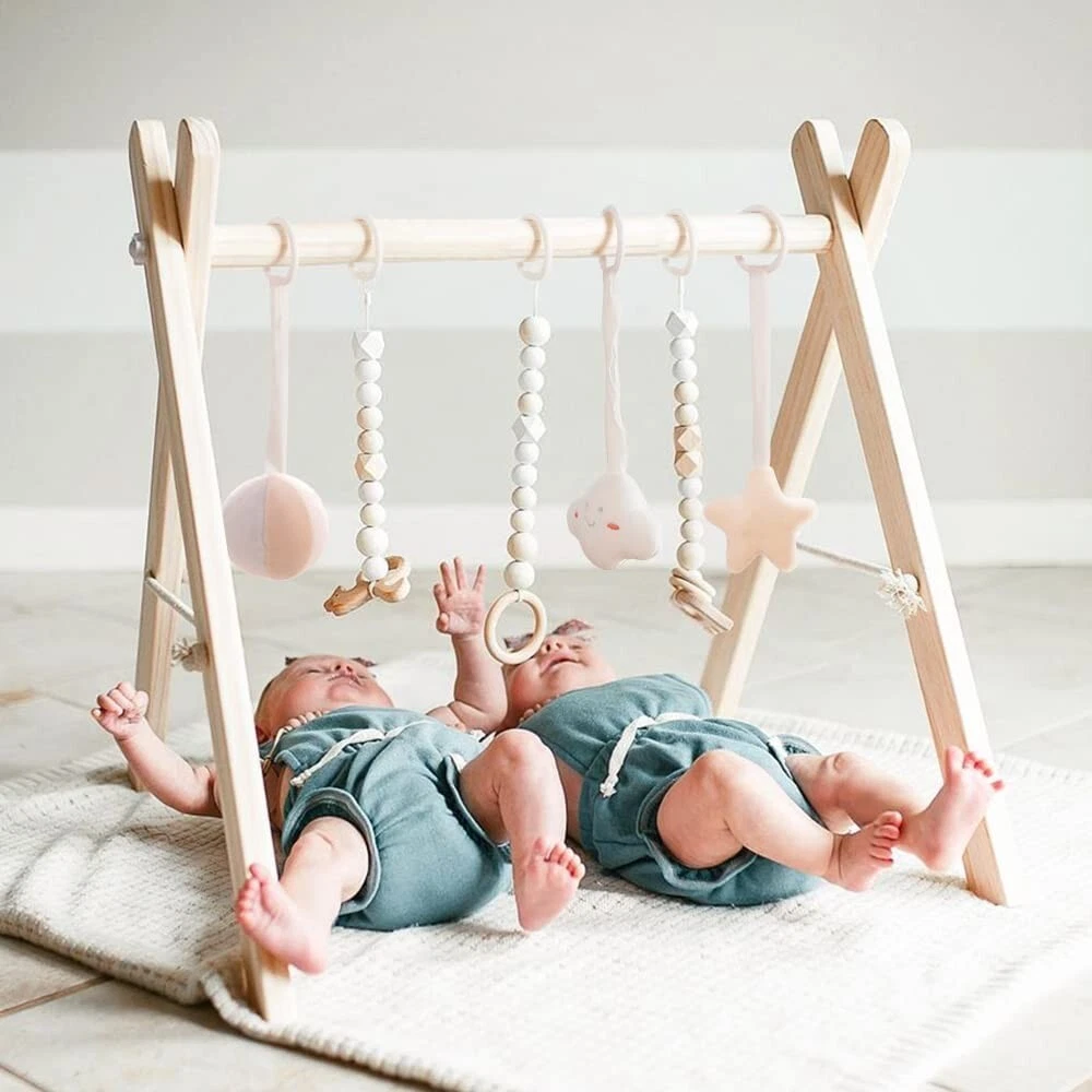 funny supply Wooden Baby Gym with 6 Gym Toys Foldable Baby Play Gym Frame  Activi