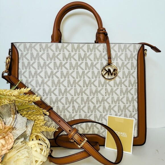 Michael Kors Bags | Michael Kors Jessie Vanilla Signature Large Tote | Color: Brown/White | Size: Os | Alwaysauthenti's Closet