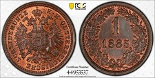 1885 Austria One Kreuzer PCGS MS65 RB Great Surfaces and Luster Gold Shield 1794