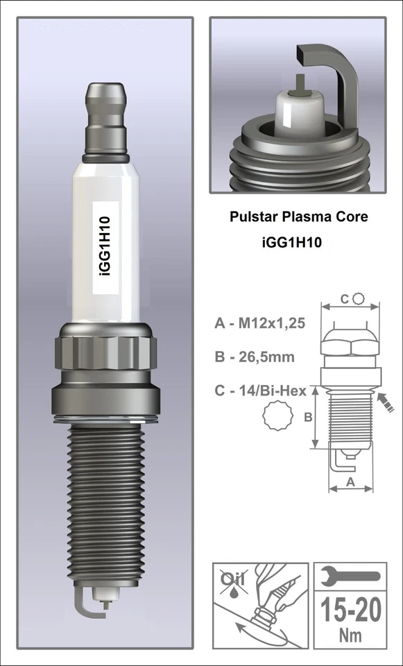 1x Pulstar IGG1H10 - Bujías de gasolina núcleo de plasma de alto rendimiento para motocicleta Foto 4 de 4