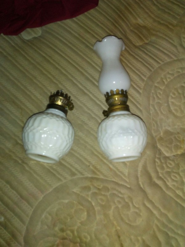 Set Of Two Small Vintage Oil Lamps Never Used One With Chimley made in Hong Kong