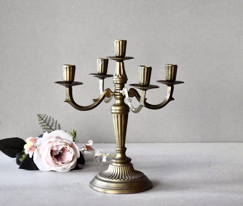 Candelabro de bronce vintage Francia decoración del hogar decoración rústica coleccionable Foto 2 de 4