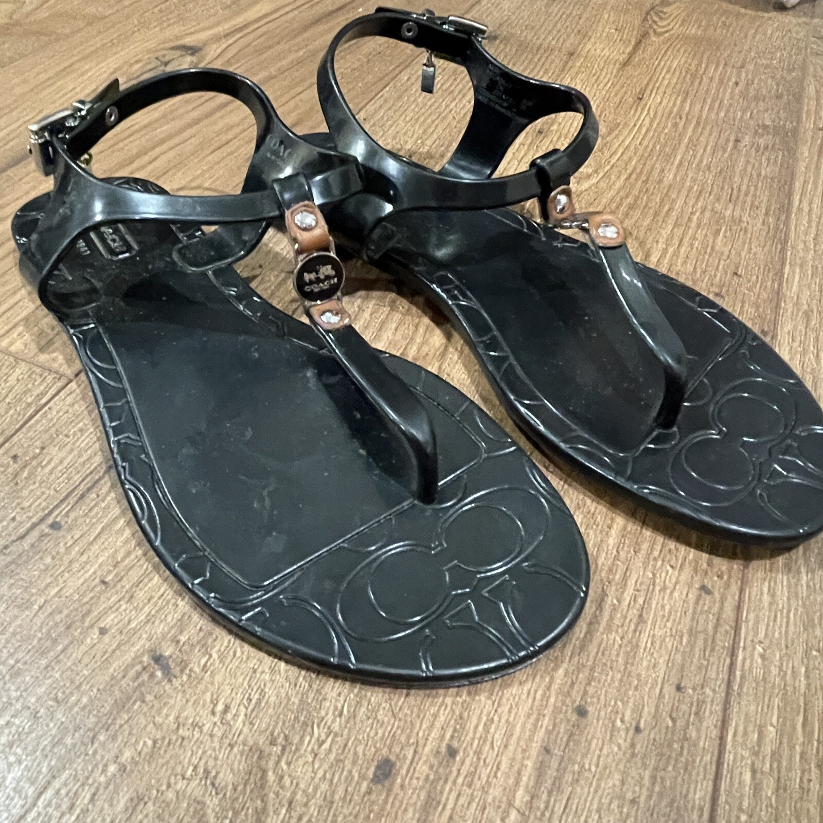 Coach Piccadilly Thong Jelly Sandals Black Logo Strap… Gem