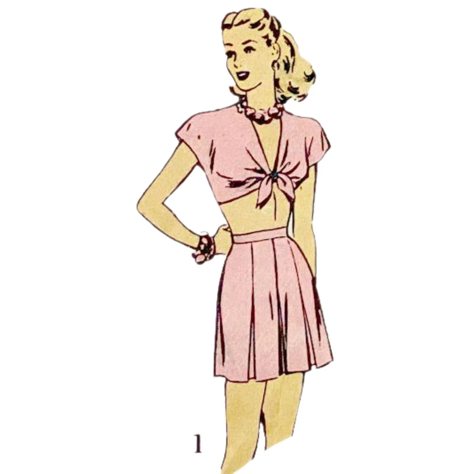 50s Pattern – Midriff Tie Top, Shorts & Coat - Bust=30” (76.2cm) - Image 2 of 3