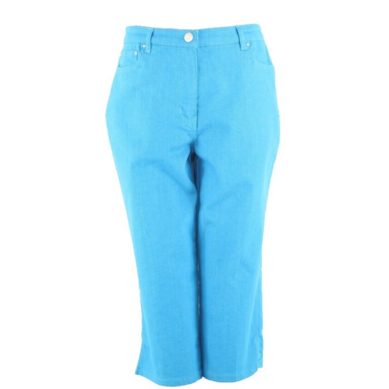 Ruby Rd Sz 6 x 18 Blue Rhinestone Pockets Cotton Blend Crop Jean