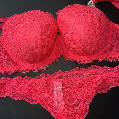 Victoria's Secret 32DDD,34DD BRA SET S thong Panty NEON hot PINK