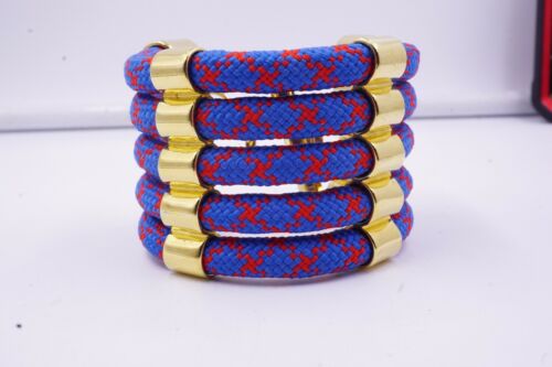 TORY BURCH 5 Blue-Red Cord Bracelet, fits a 6 1/4" Wrist 2" Wide - Afbeelding 1 van 6